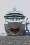 Kreuzfahrtschiff AIDAblu im Werfhafen, direkt von vorne gesehen